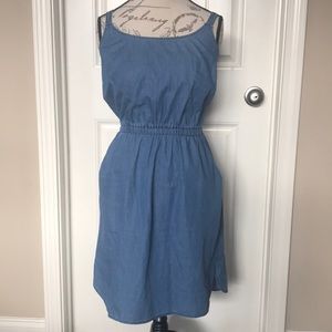 Denim adjustable strap dress with pockets